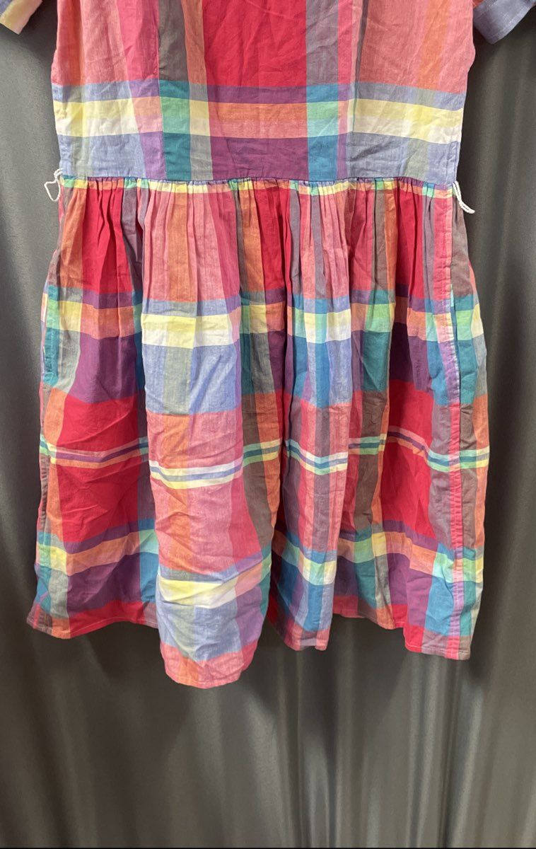 Polo Ralph Lauren Girls Plaid Dress Multicolor Short Sleeve Button Up Sz 16
