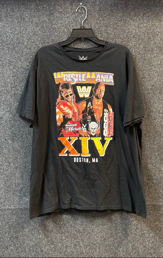 WWE Men's Black Wrestlemania XIV Shawn Michaels Stone Cold 1998 Tee 2XL
