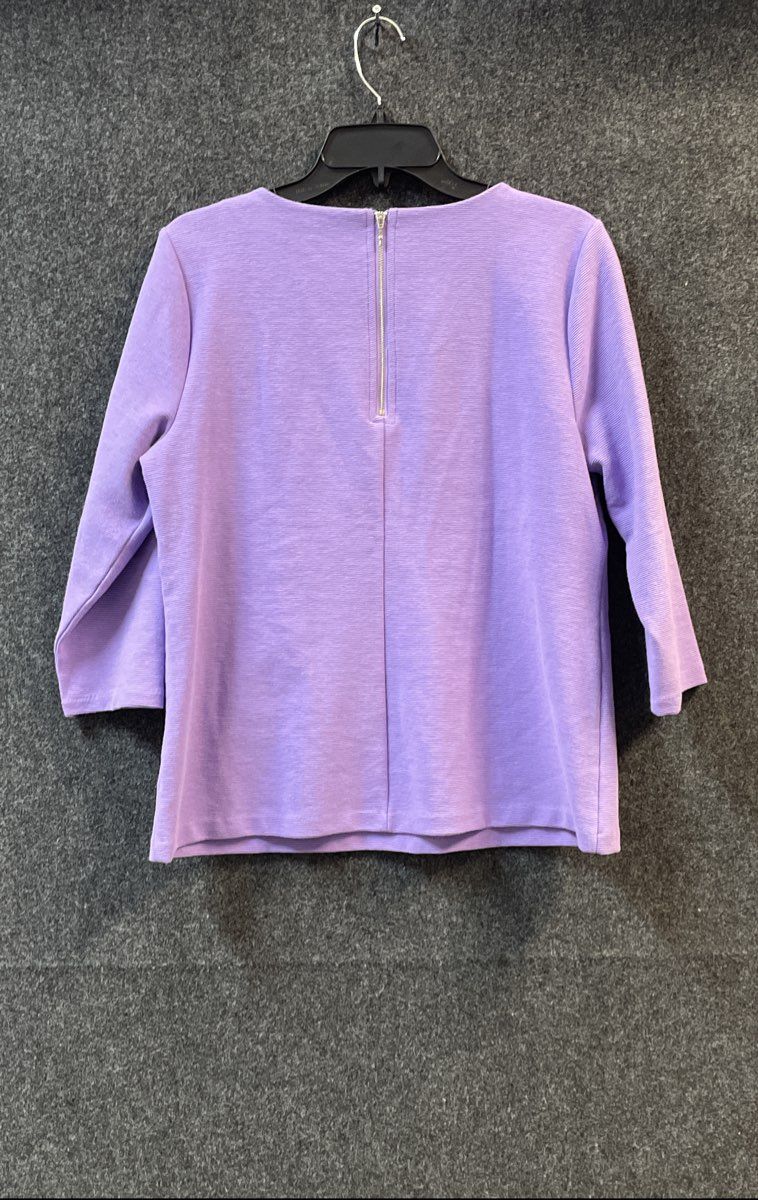 Talbots Women's Purple Ribbed Split Neck 3/4 Sleeve Back Zip Shirt Sz LP