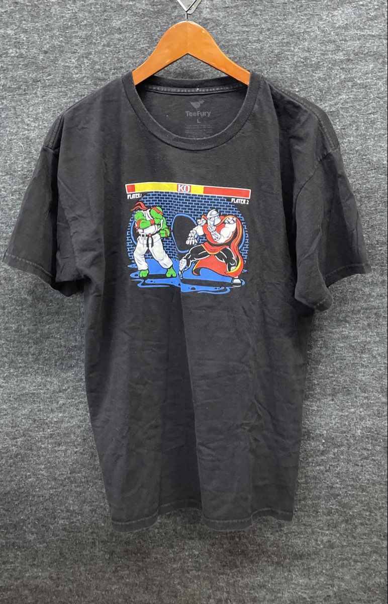 TMNT Raphael vs Shredder Retro Game T-Shirt Reprint TeeFury Sz L
