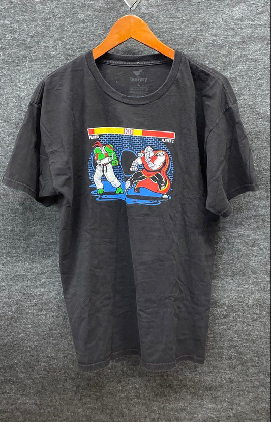 TMNT Raphael vs Shredder Retro Game T-Shirt Reprint TeeFury Sz L
