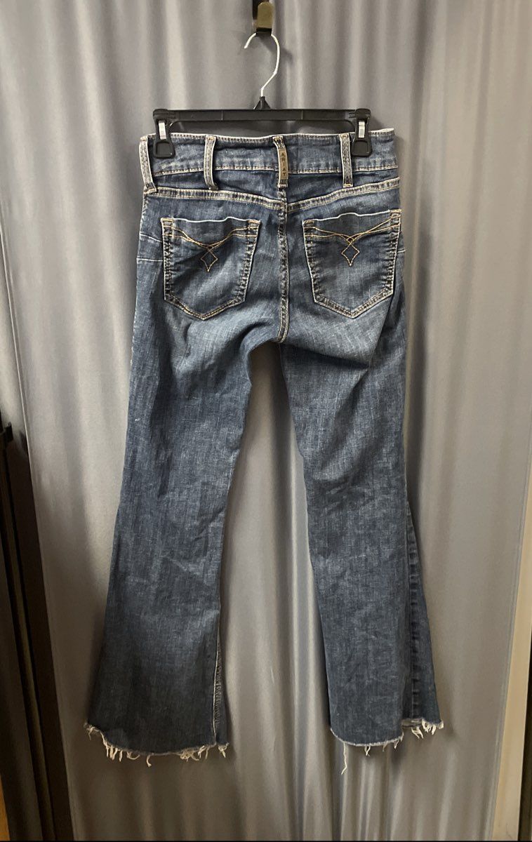 Ariat Women's Blue R.E.A.L. Denim Perfect Rise Flare Raw Hem Jeans Sz 27XL