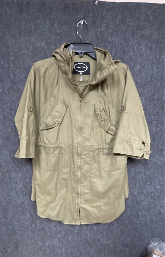 Love Tree Women's Olive Green Utility Anorak Hooded Short Sleeve Jacket Sz S