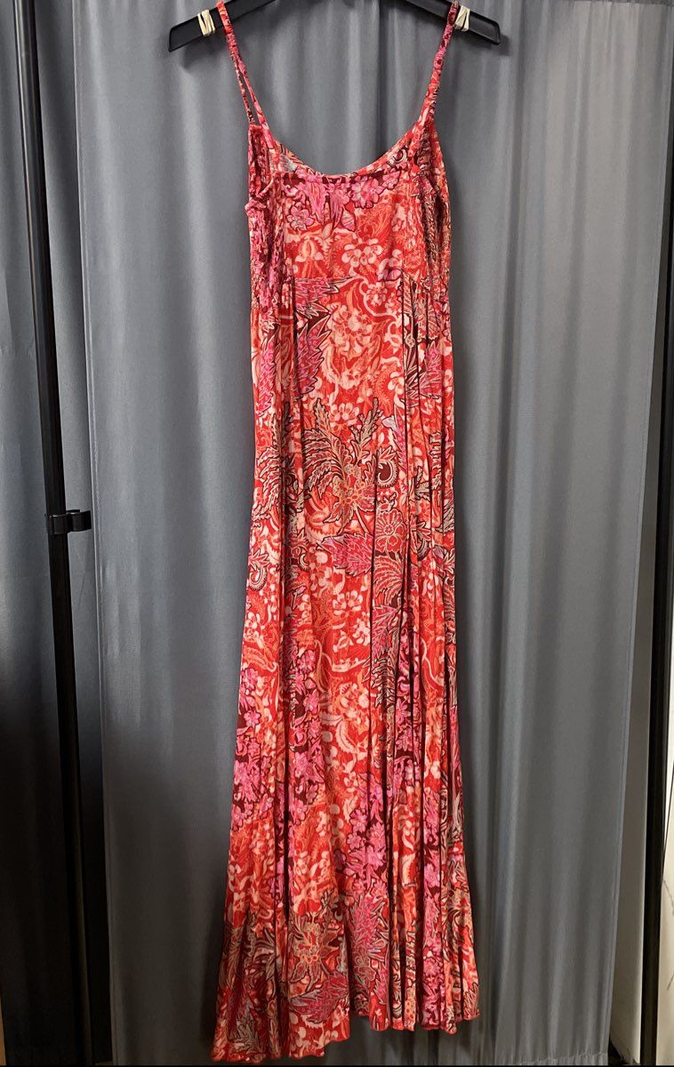 Intimately Free People Women's Red Floral Maxi Slip Dress Smocked Sz S