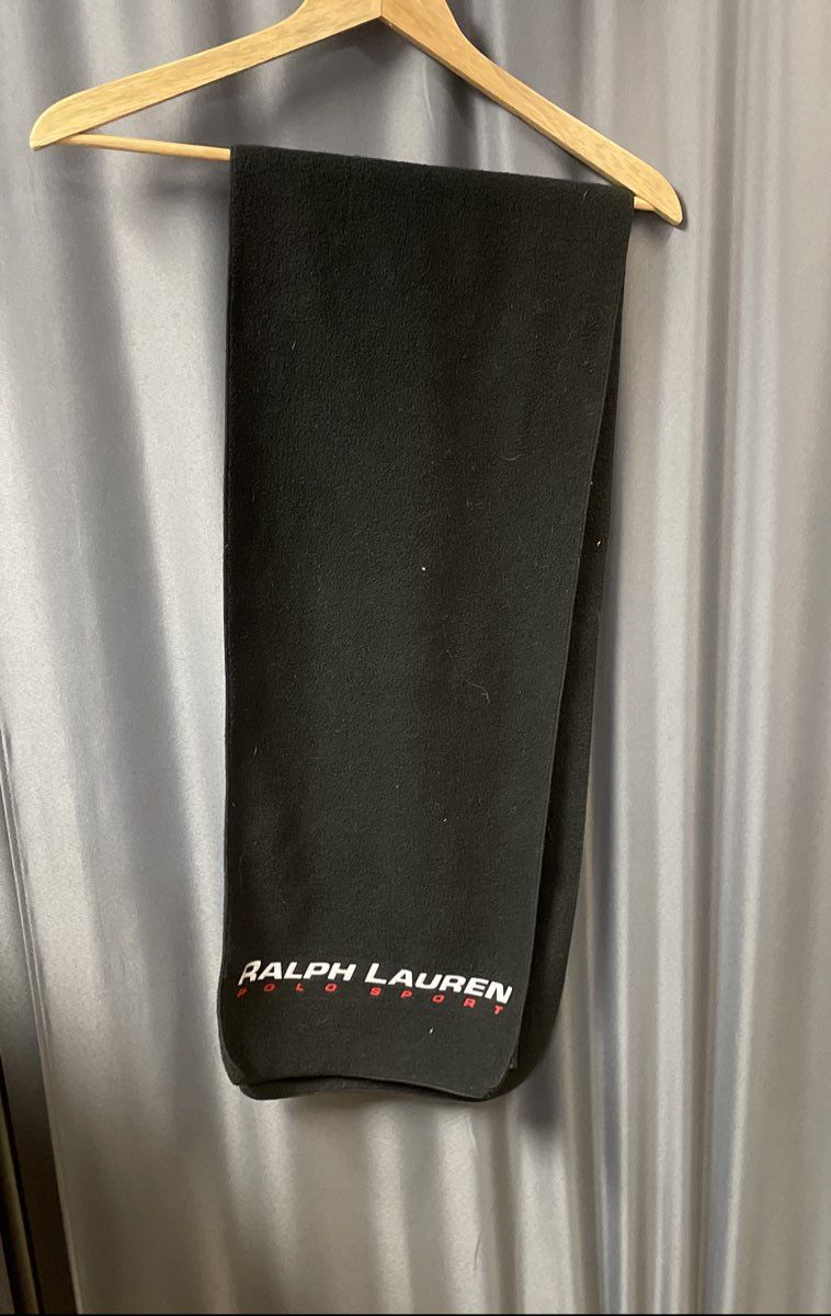 Vintage 90s Ralph Lauren Polo Sport Black Fleece Scarf Embroidered Logo USA