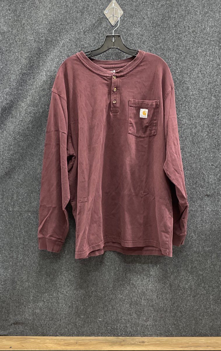 Carhartt Men's Maroon Long Sleeve Henley Shirt Loose Fit Pocket Sz XL