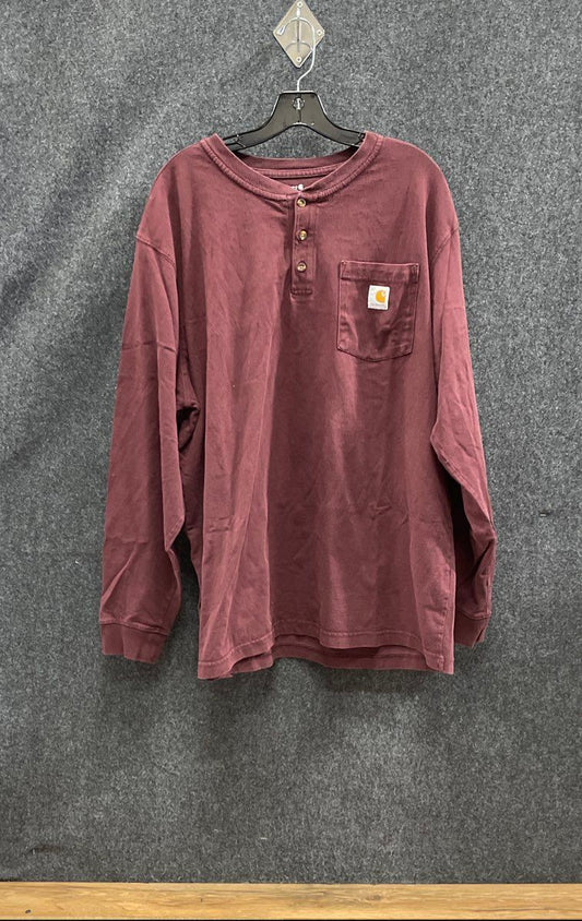 Carhartt Men's Maroon Long Sleeve Henley Shirt Loose Fit Pocket Sz XL