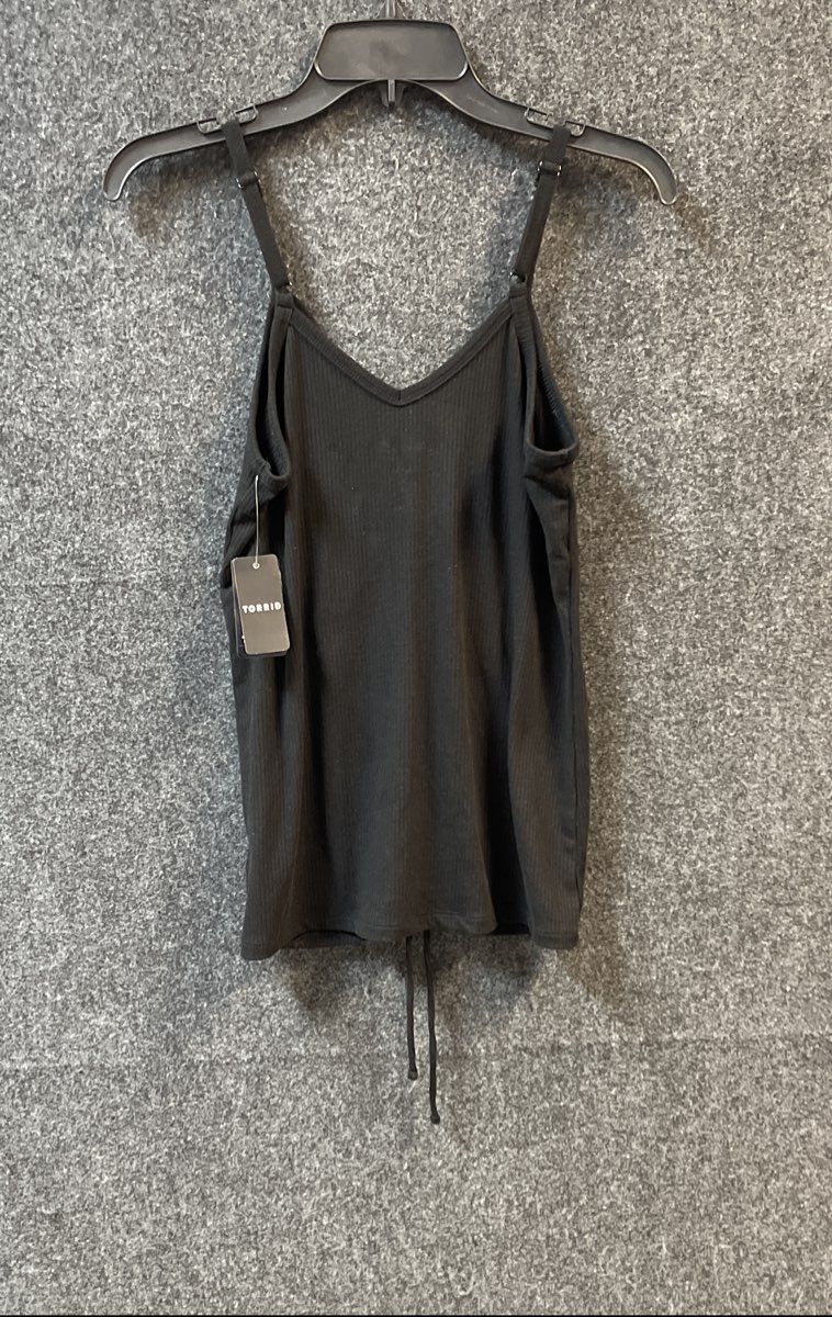 Torrid Women's Black Supersoft Rib V-Neck Drawstring Cinch Crop Tank NWT Sz 0 12
