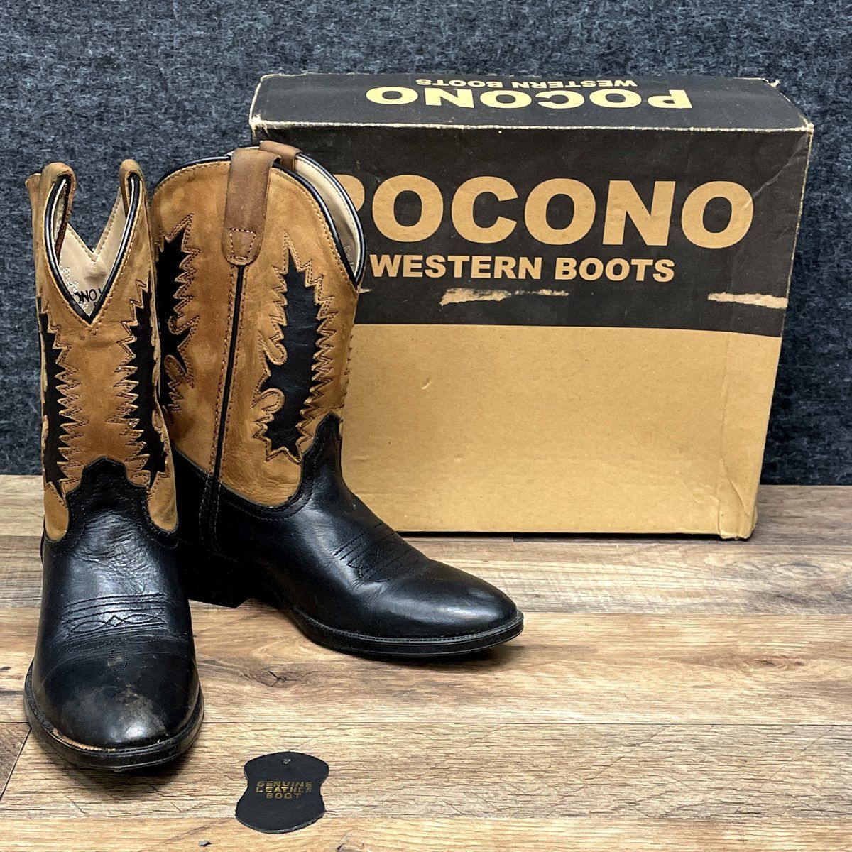 Pocono Western C-1542 Black Brown Leather Cowboy Boots Youth Size 1.5