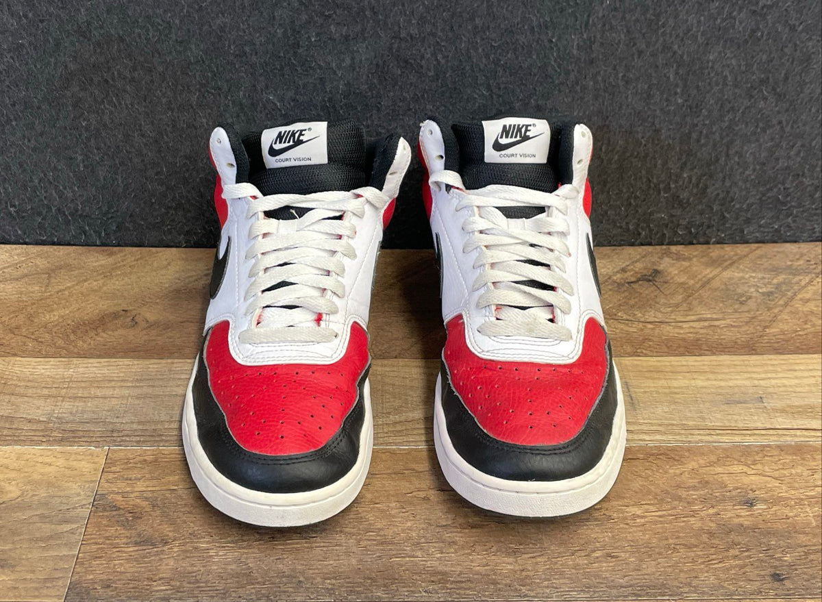 Nike Court Vision Mid White Black University Red Mid-Top Sneakers Size 8.5
