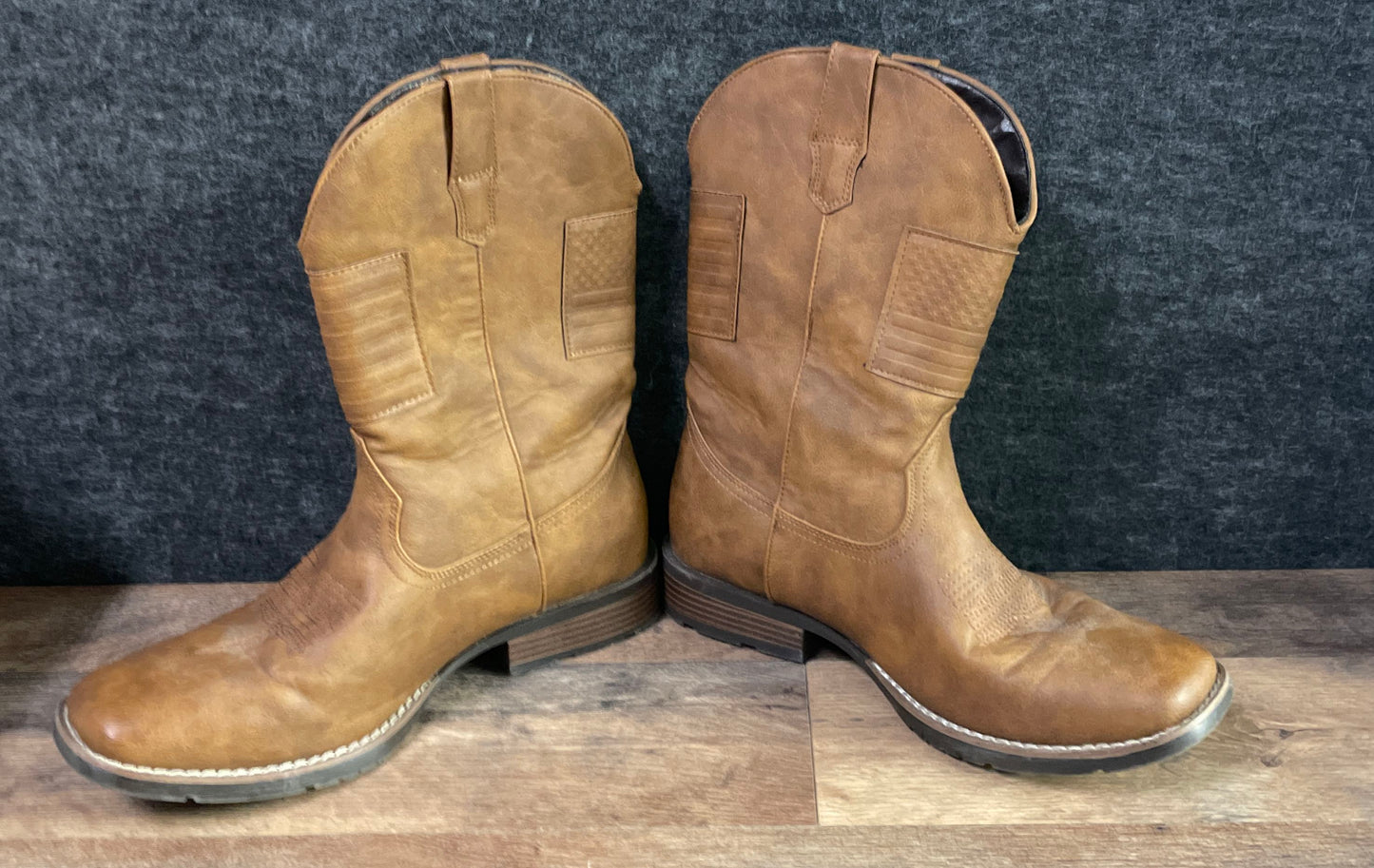 Ivu CB-512 Brown Faux Leather Square Toe Western Cowboy Boots Mens Size 9