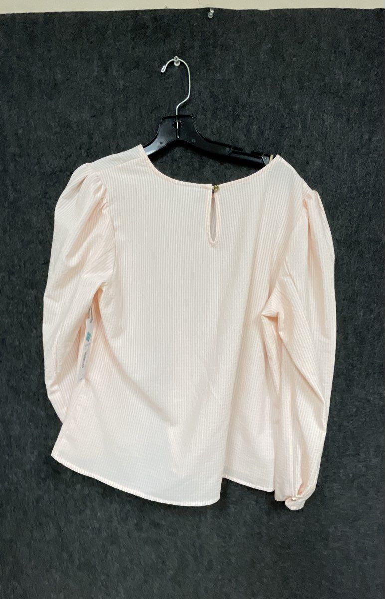 Liz Claiborne Women's Pink White Striped Seersucker Puff Sleeve Blouse Sz M NWT