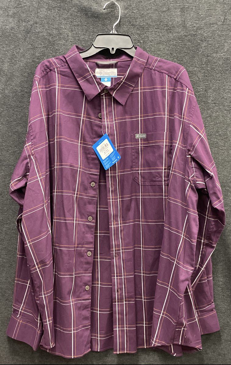 Columbia Men's Purple Plaid Long Sleeve Button Down Shirt 3X NWT