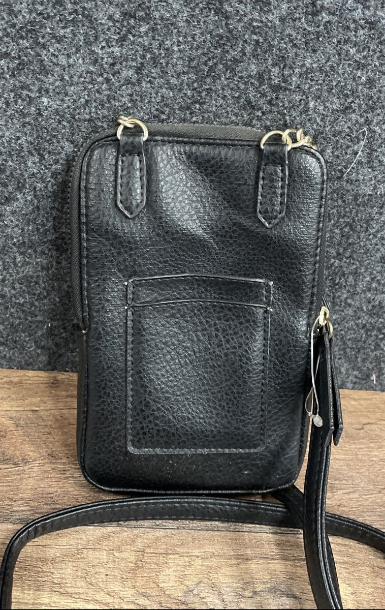 Juicy Couture Black Pebbled Faux Leather Cellie Crossbody Phone Bag Gold Tone