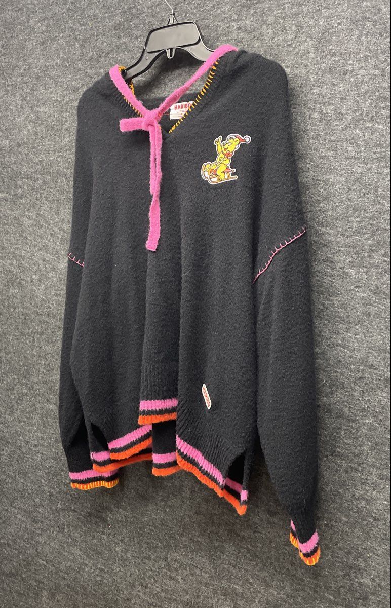 Haribo Women's Black Hooded Goldbear Sled Pullover Knit Sweater Sz XL