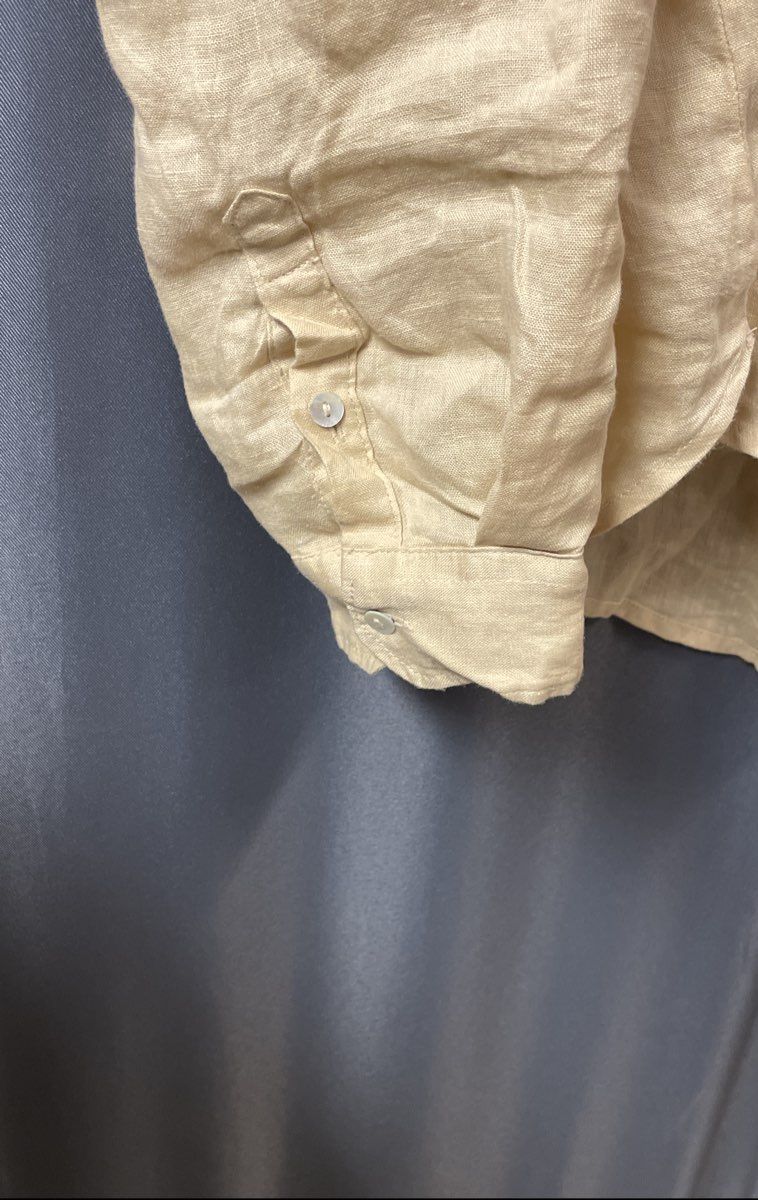 Conbipel Tan Pure Linen Roll Tab Button Down High Low Shirt Sz XL
