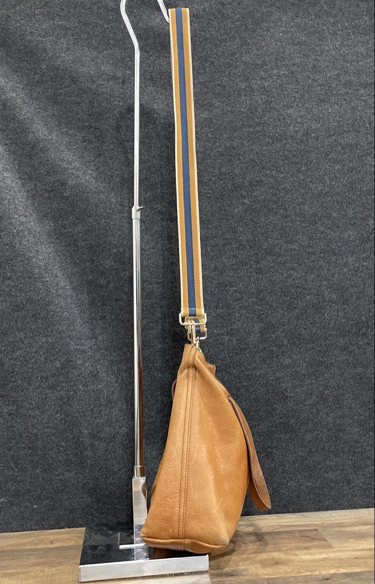 Madewell Brown Leather Slouchy Tote Hobo Shoulder Bag Striped Webbing Strap