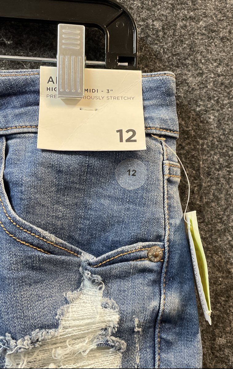 Aeropostale Women's Blue High Rise Midi Denim Shorts Distressed Ripped NWT Sz 12