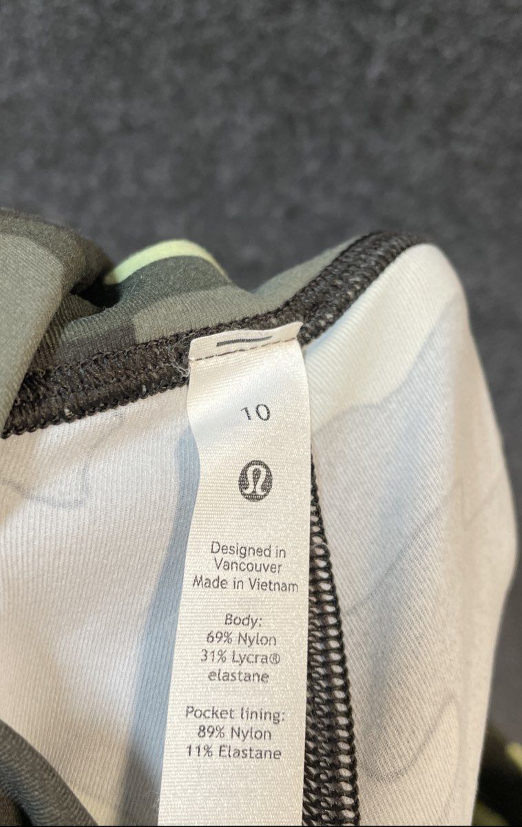 Lululemon Women's Speed Up Running Tights Green Yellow Camo Pockets Sz 10