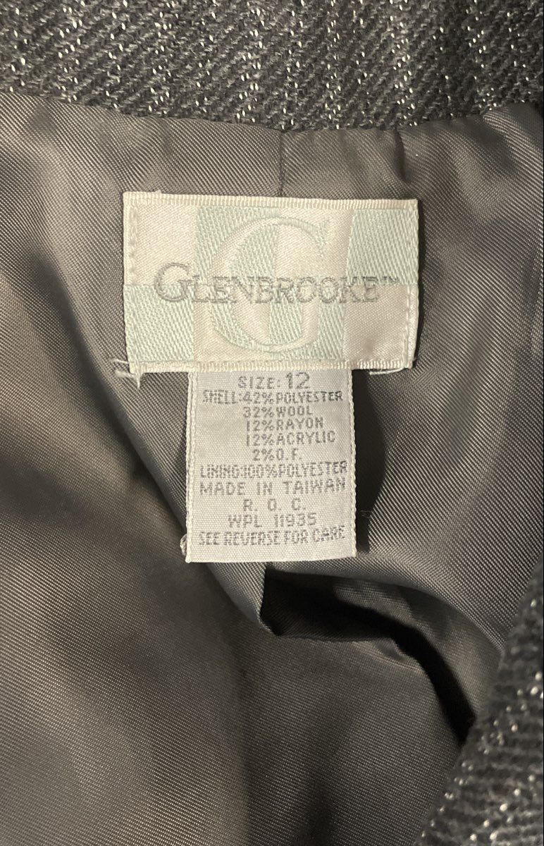 Glenbrooke Women's Gray Pinstripe Wool Blend Blazer Skirt Set Vintage 90s Sz 12