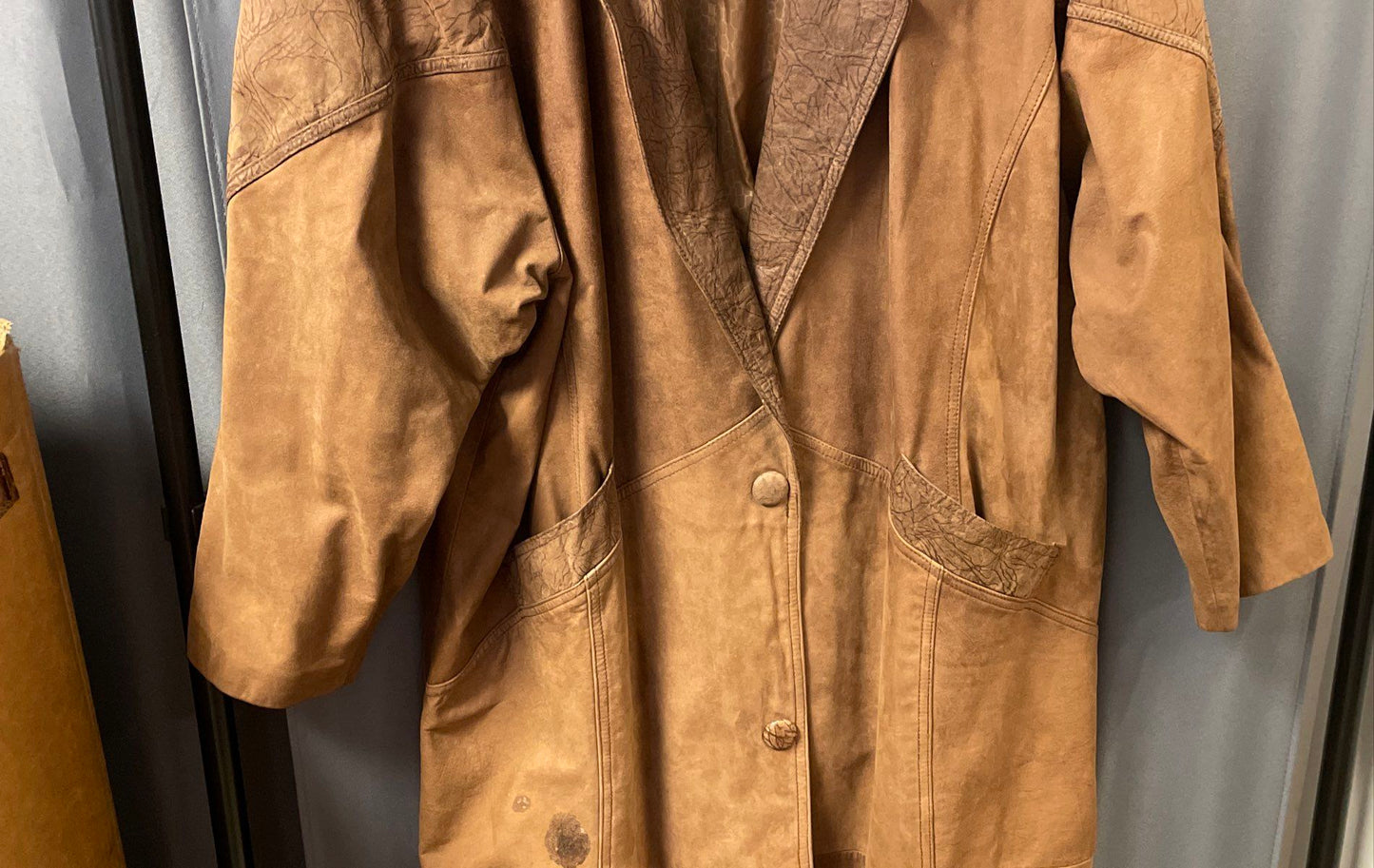 Vintage 90s G-III Men's Brown 100% Leather Long Trench Overcoat Sz 3X