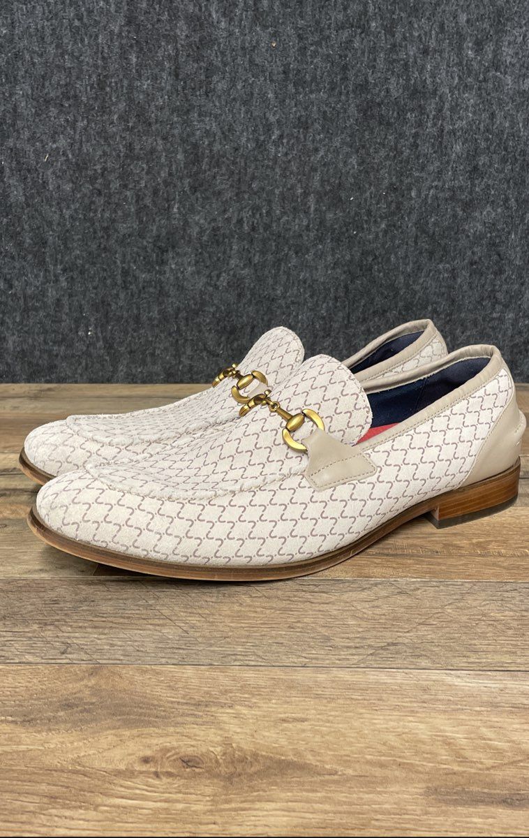Stacy Adams Rinaldi Cream Patterned Leather Bit Loafers Men's Size 10.5