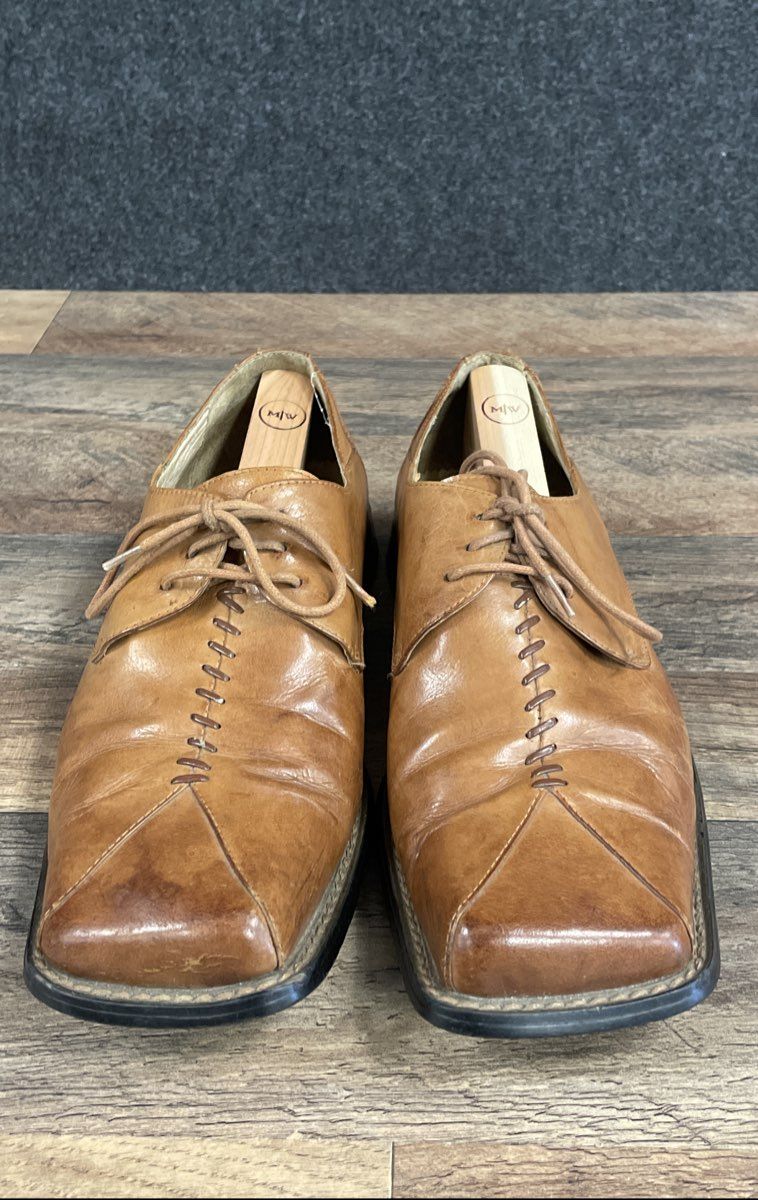 Giorgio V Tan Brown Leather Decorative Stitch Square Toe Dress Shoes Size 10 M