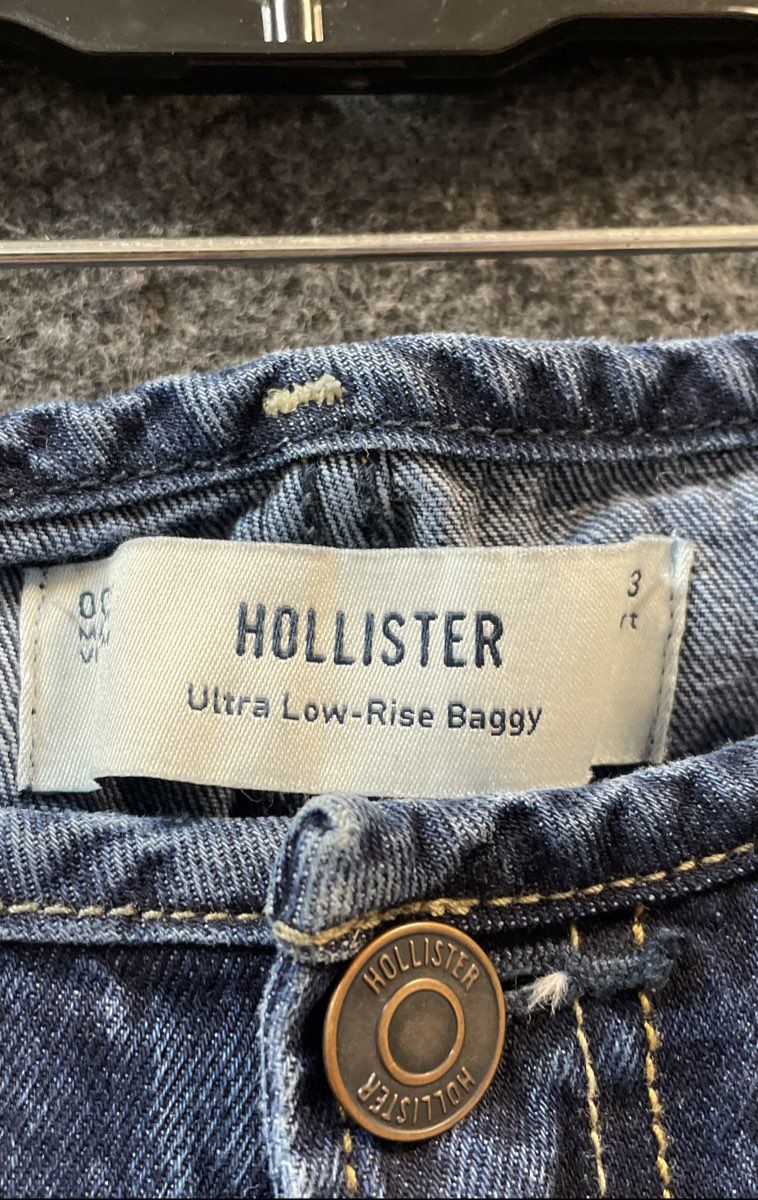 Hollister Women's Ultra Low-Rise Baggy Jeans Blue 100% Cotton Sz 000S