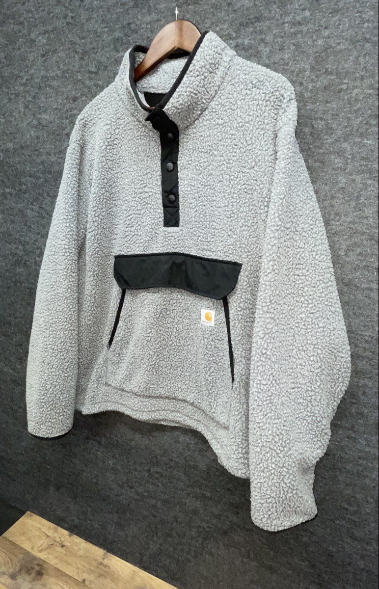 Carhartt Men's Sherpa Fleece Half Snap Pullover Gray Relaxed Fit Size M