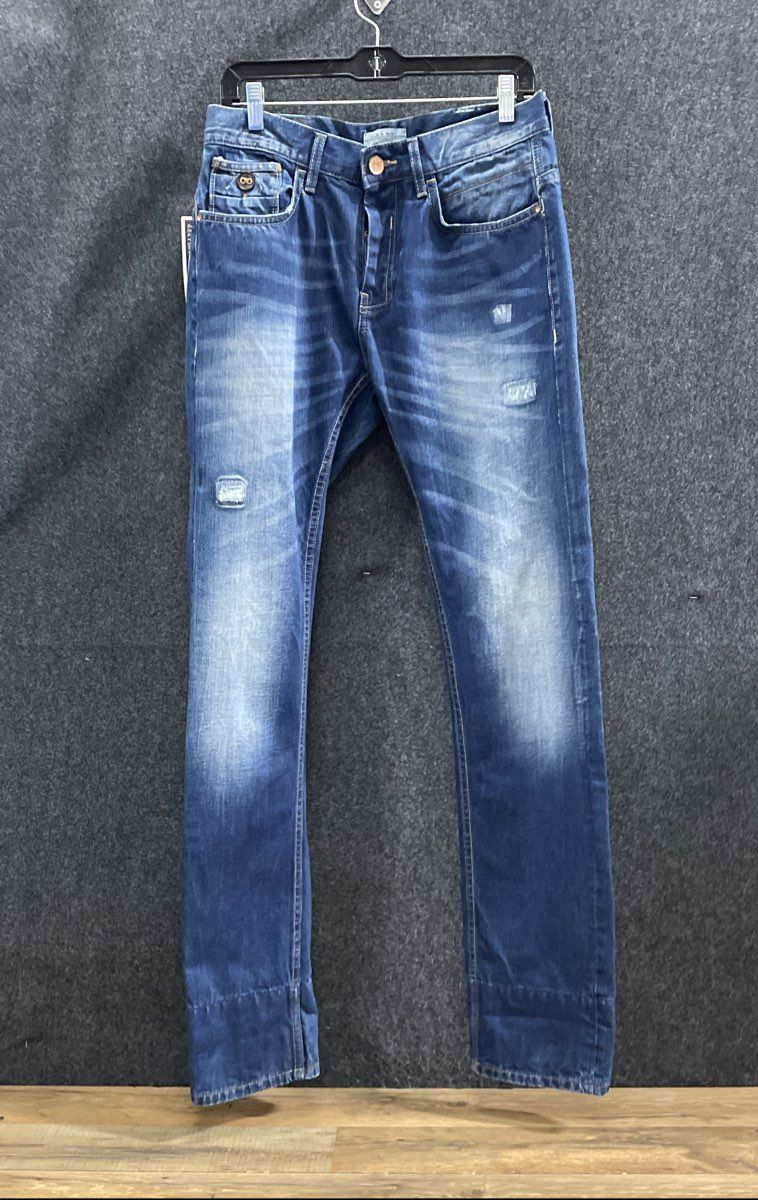 Zara Man Men's Blue Faded Distressed Straight Fit Denim Jeans Size 31 NWT
