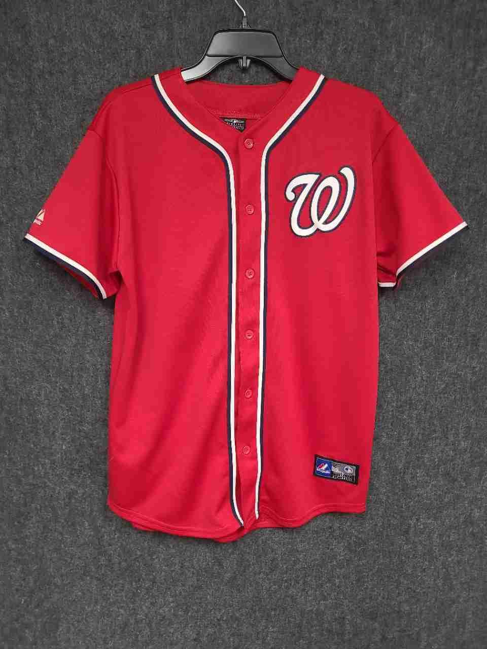 Majestic Youth Washington Nationals MLB Baseball Jersey Red Button Front Sz XL