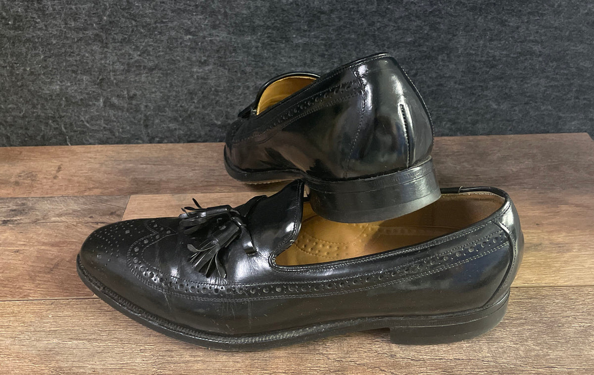 Johnston & Murphy Black Leather Wingtip Tassel Loafers Men's Size 10