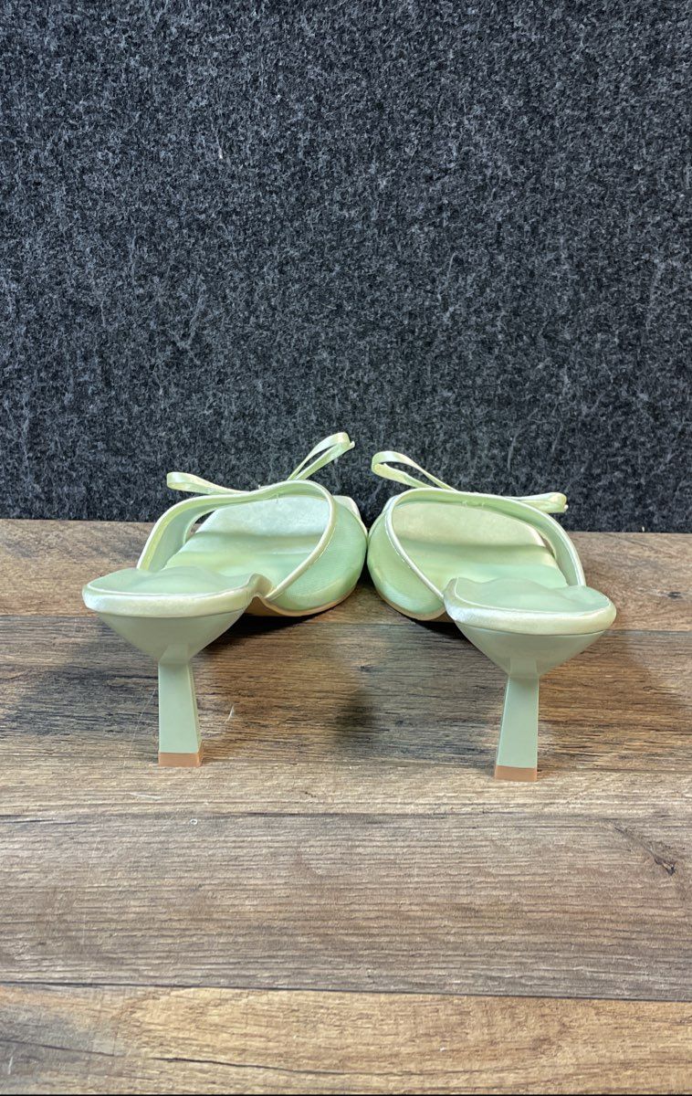Mint Green Satin Mesh Bow Square Toe Slide Sandals Mules Women's Size 40