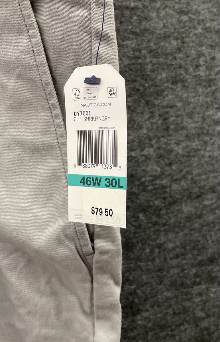 Nautica Men's Grey Classic Fit Stretch Deck Pants NWT 46x30