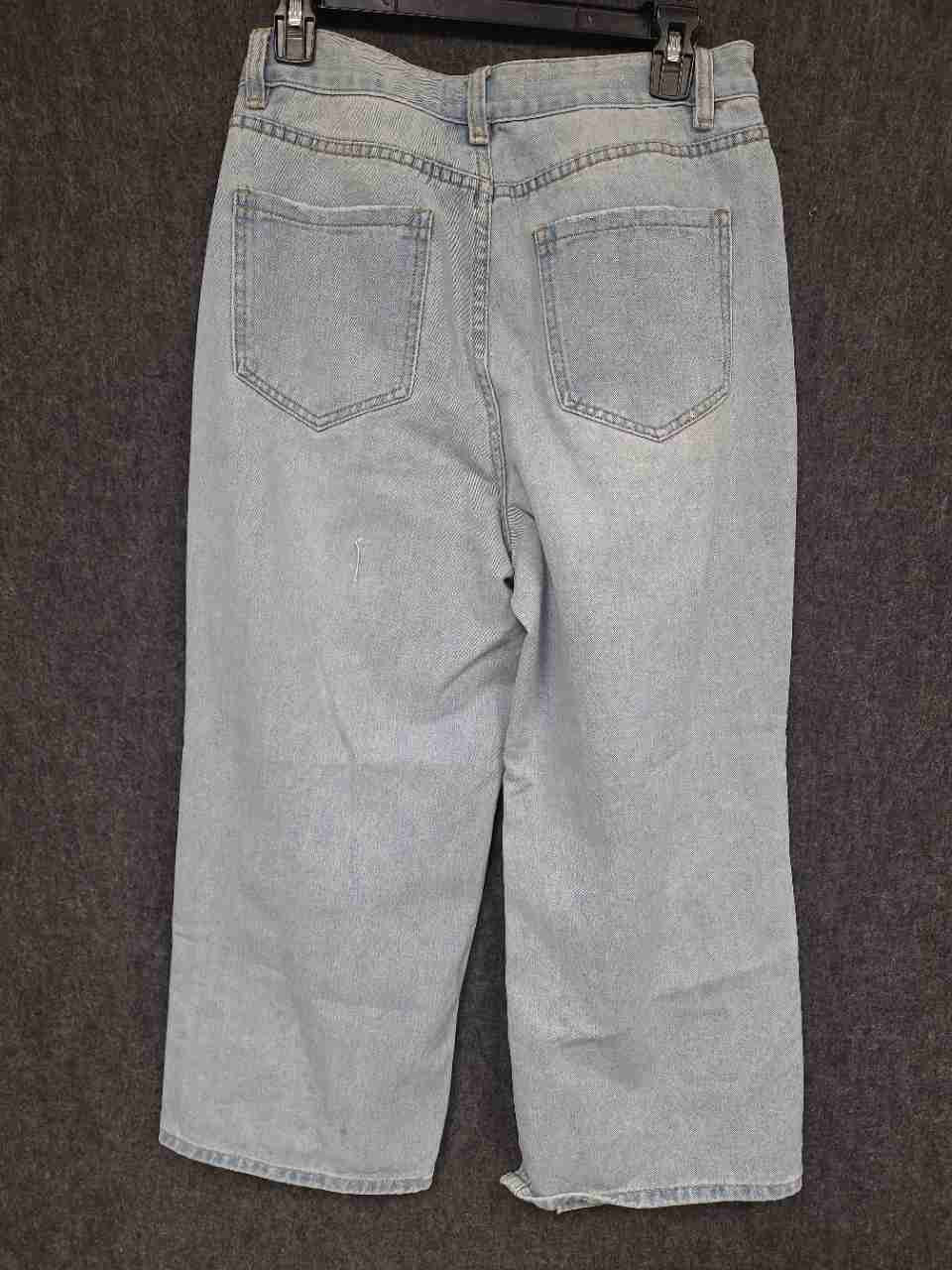 Great Smoky Women's Light Wash Distressed High Rise Wide Leg Cropped Jeans Sz M
