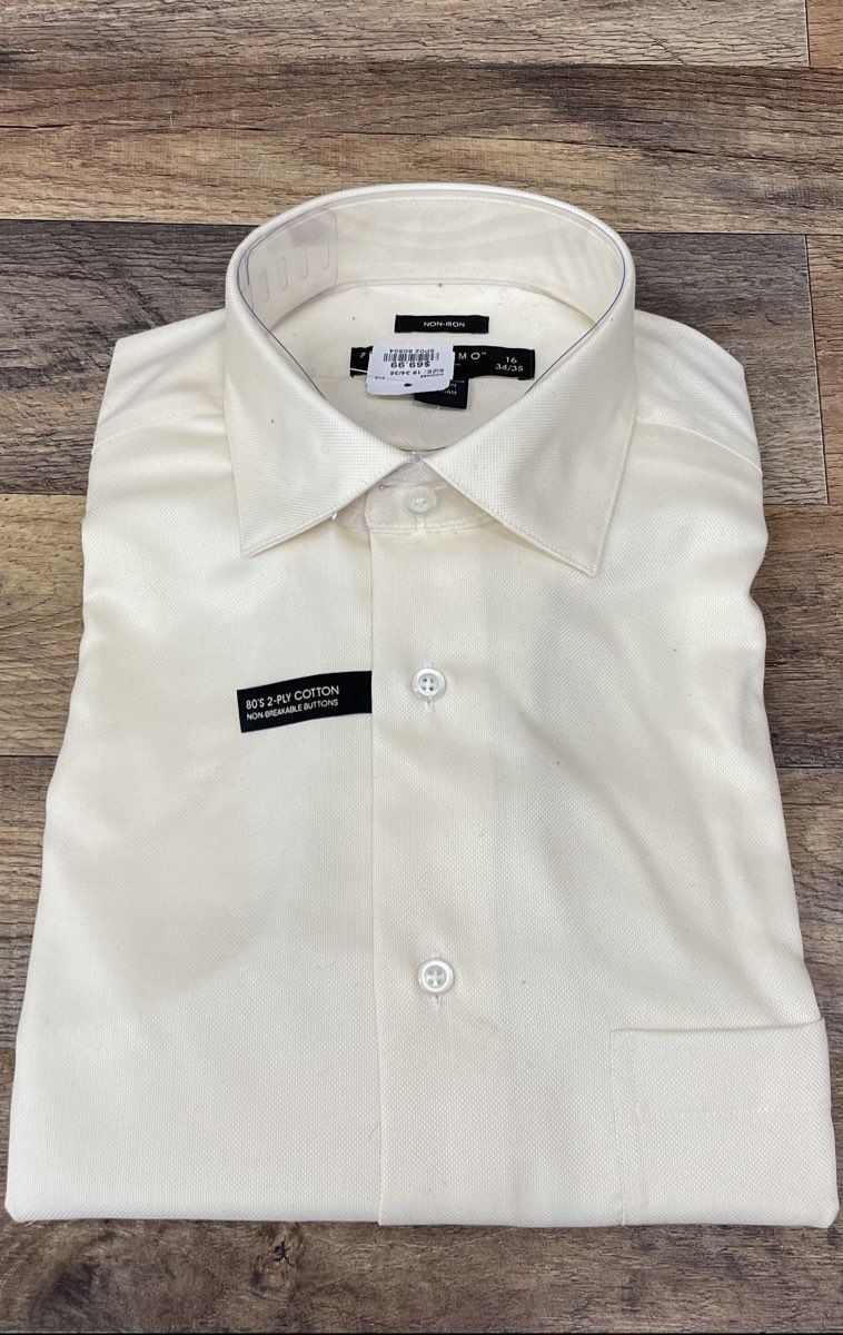 Pronto Uomo Men's Cream Non-Iron 80's 2-Ply Cotton Dress Shirt Sz 16 34/35 NWT