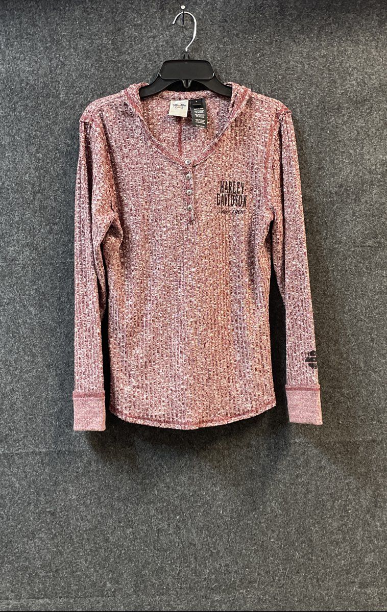 Harley-Davidson Burgundy Marl Hooded Henley Long Sleeve Knit Shirt Sz L