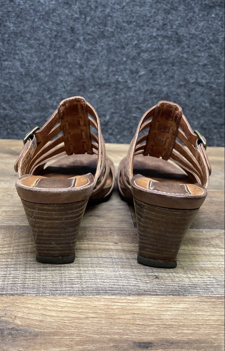 Clarks Artisan Brown Leather Strappy Wedge Sandals Mules Women's Size 7M