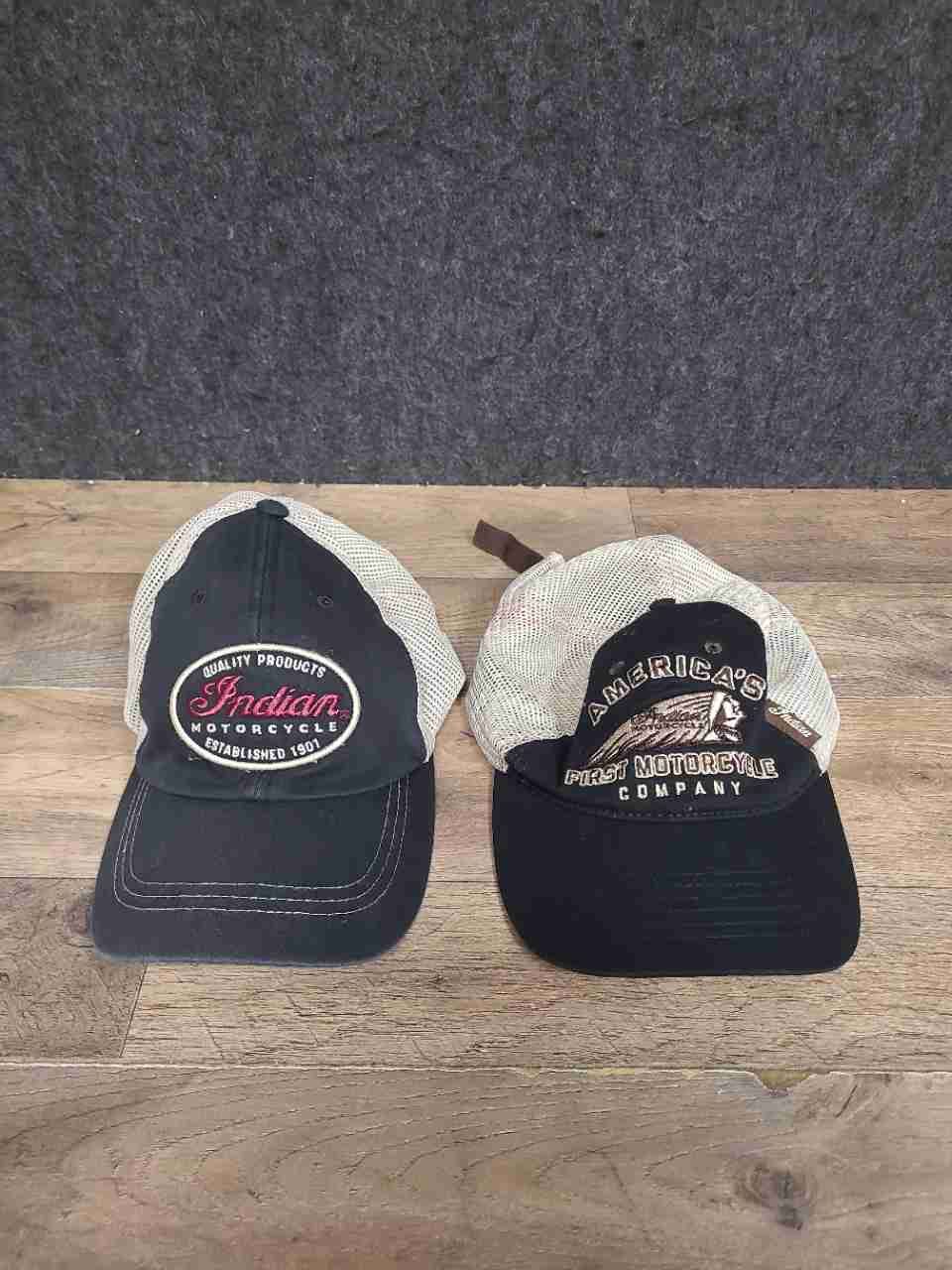 Indian Motorcycle Lot of 2 Men's Trucker Hats Black White Mesh Adjustable