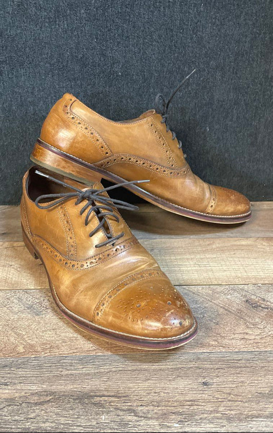 Johnston & Murphy Tan Leather Brogue Cap Toe Oxford Shoes Size 11M
