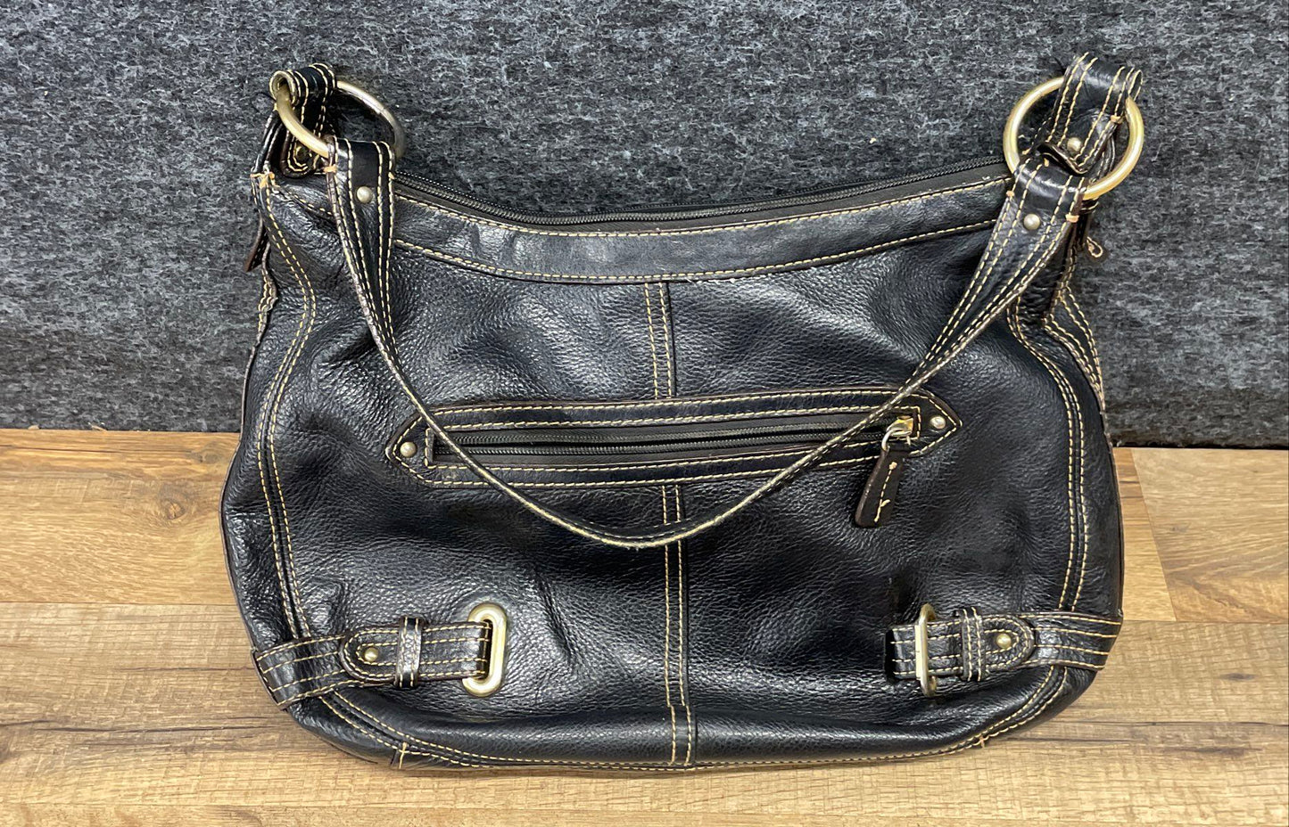 Etienne Aigner Black Leather Shoulder Bag Vintage Hobo Brass Hardware Tassel