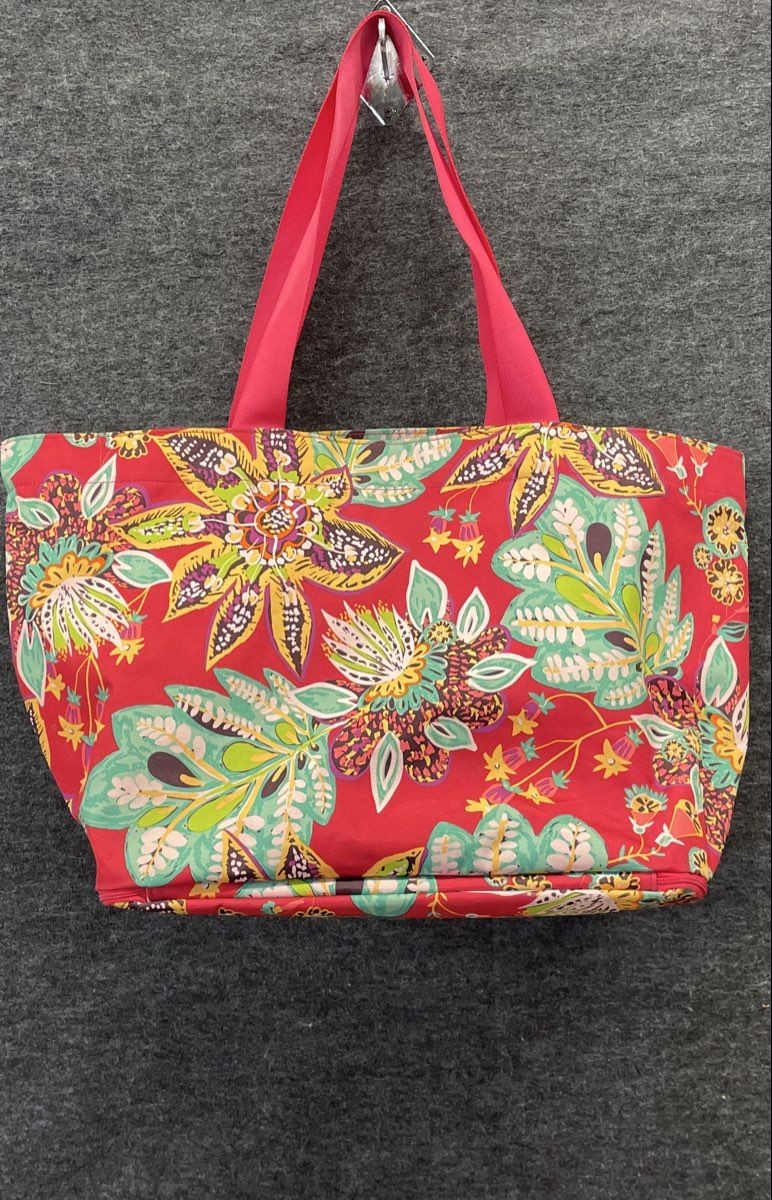 Vera Bradley Red Floral Beach Tote Bag Zipper Bottom Shoe Compartment Large