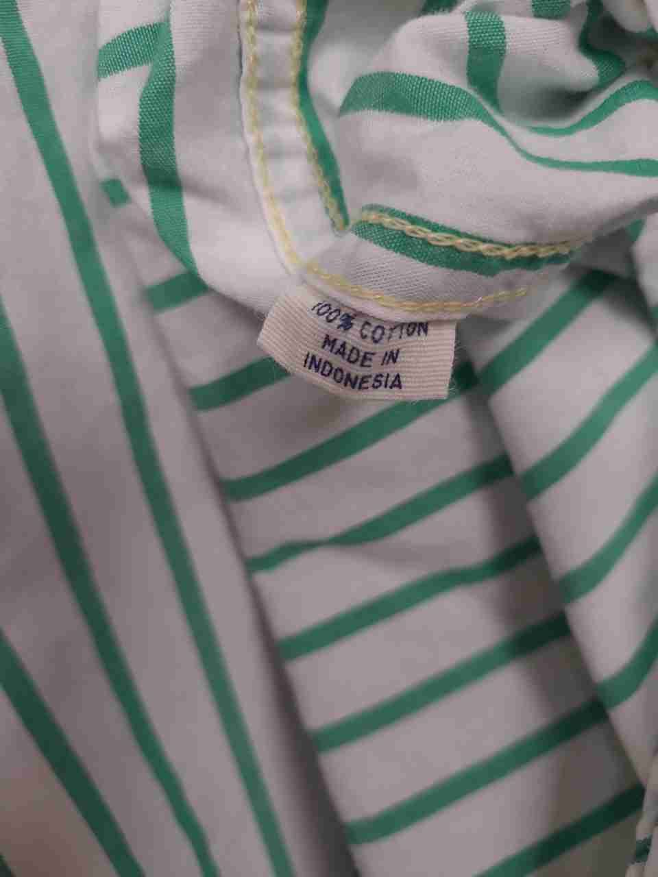 Club Room Men's Long Sleeve Button Down Shirt Green White Stripe Vintage Fit XL