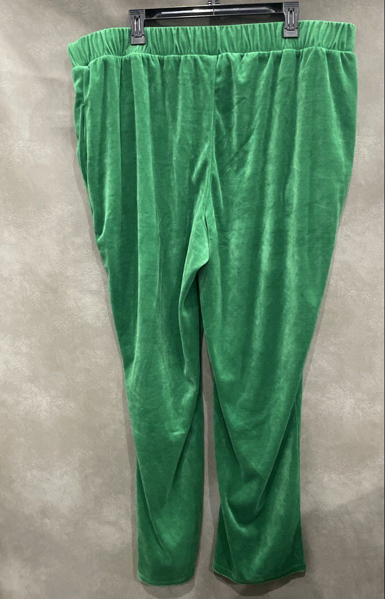 Seventh Avenue Women's Green Velour Pajama Loungewear Pants Pockets Sz 2X