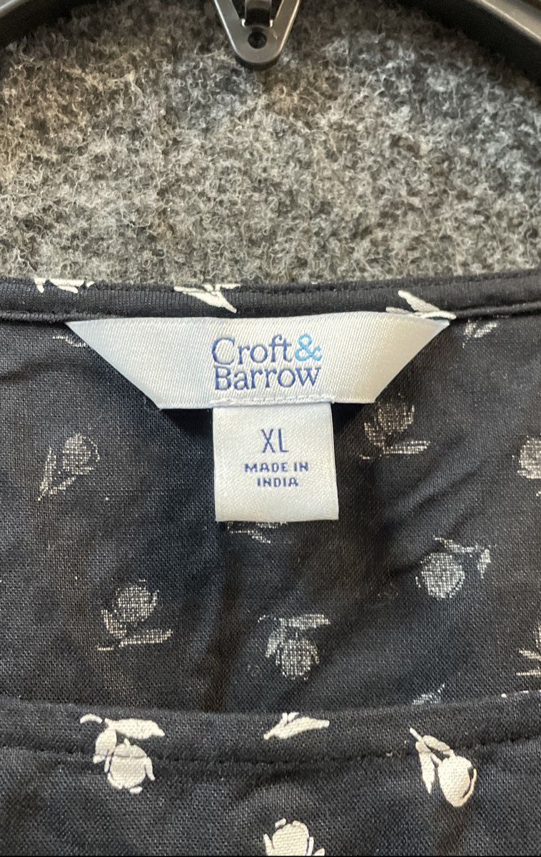Croft & Barrow Women's Black Floral Rayon Short Sleeve Ruffle Hem Dress XL NWT