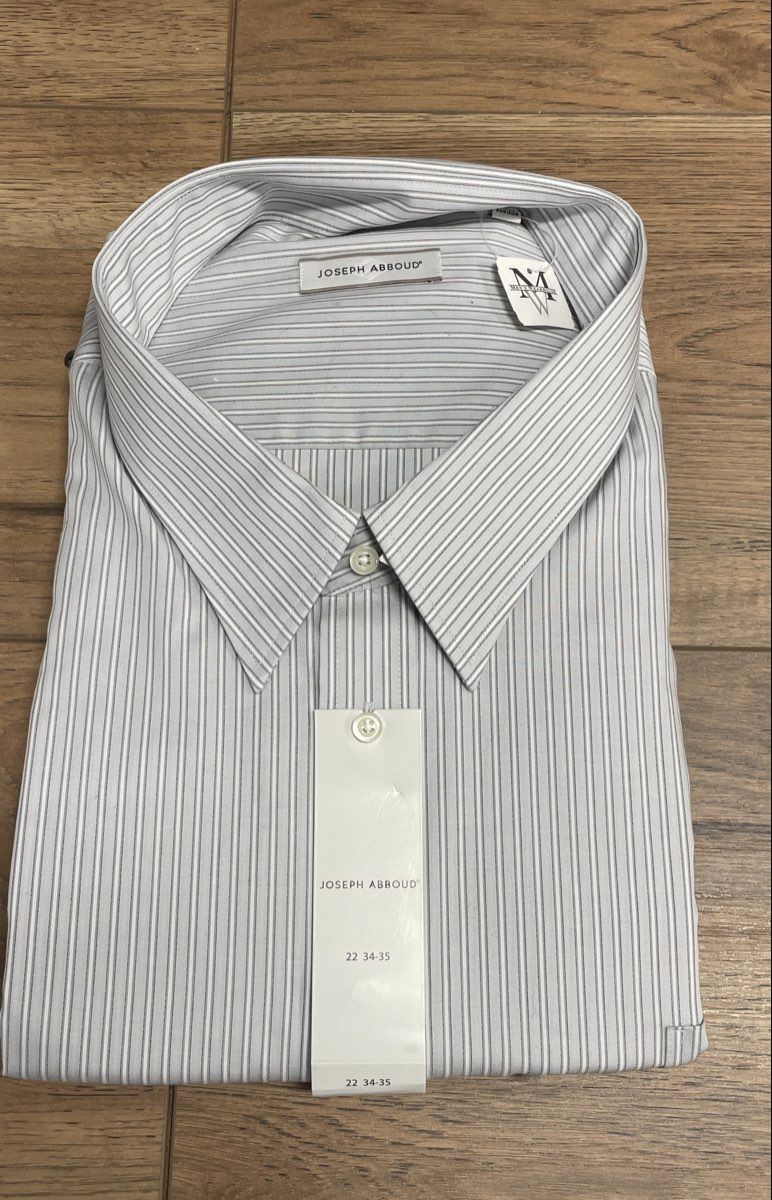 Joseph Abboud Men's Gray White Striped Non-Iron Dress Shirt Size 22 34/35 NWT