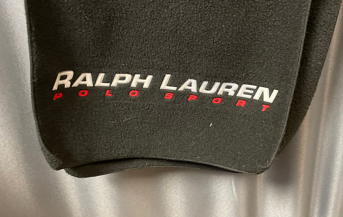 Vintage 90s Ralph Lauren Polo Sport Black Fleece Scarf Embroidered Logo USA