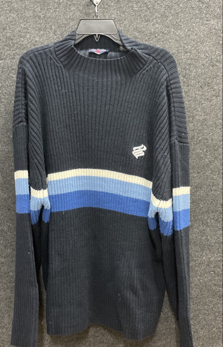 Vintage Y2K Rocawear Men's Navy Blue Striped Ribbed Knit Sweater Sz 3XL
