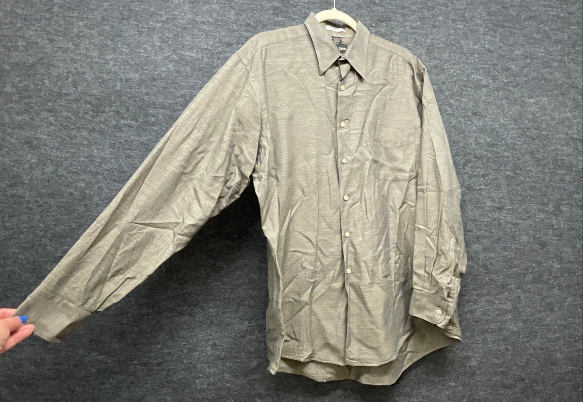 Vintage Ferrell Reed Men's Olive Gray Dobbs Cloth Button Up Shirt USA Sz 16-34