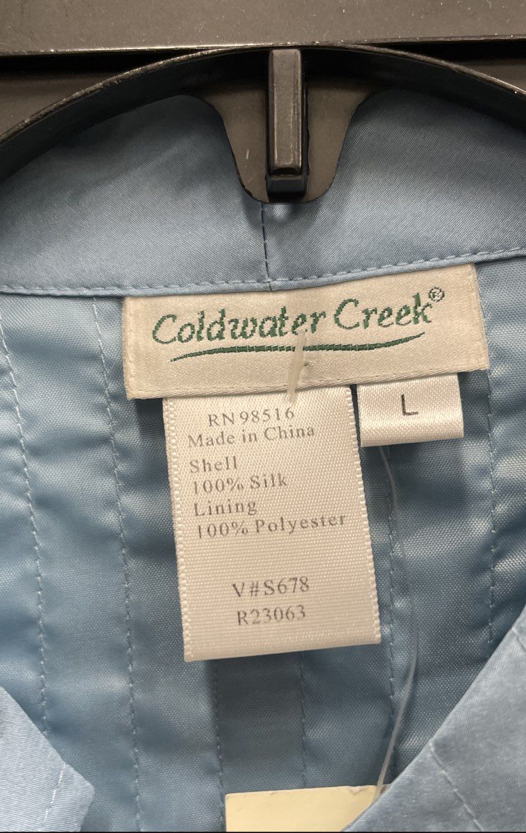 Coldwater Creek Women's Light Blue 100% Silk Open Front Textured Jacket Sz L NWT